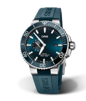 Oris 01 743 7733 4155-07 4 24 69EB Aquis Small Seconds Date 45.5 Stainless Steel Blue Rubber Replica Watch